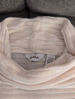 LeModa Cream Turtleneck Sweater with Metallic Stripe
